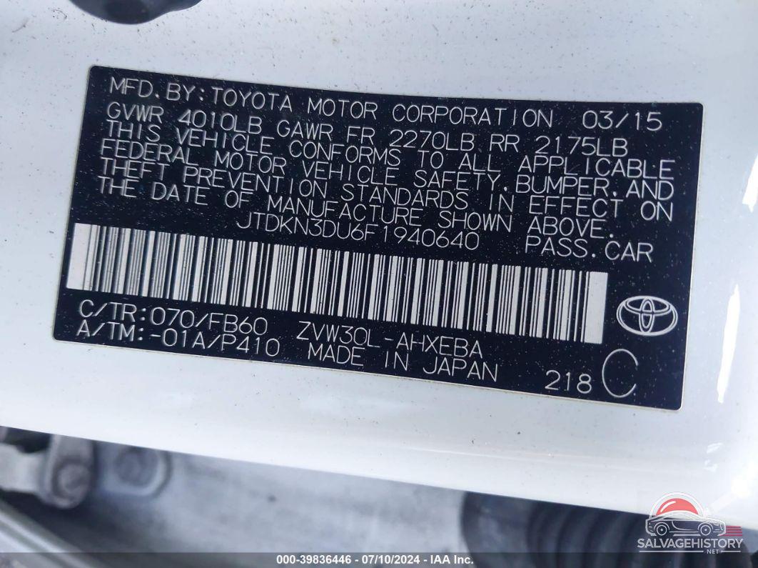 JTDKN3DU6F1940640 2015 TOYOTA PRIUS photo no. 9