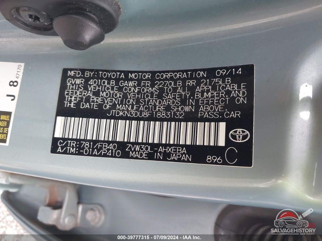 JTDKN3DU8F1883132 2015 TOYOTA PRIUS photo no. 9