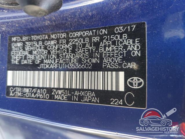 JTDKARFU1H3536602 2017 TOYOTA PRIUS photo no. 12