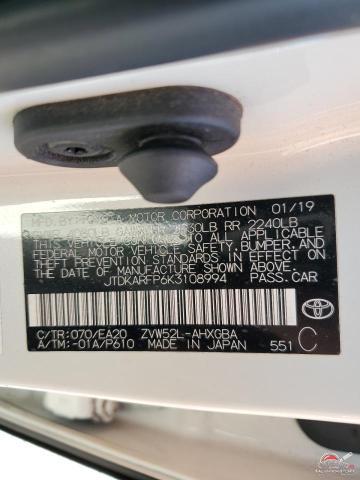 JTDKARFP6K3108994 2019 TOYOTA PRIUS photo no. 12