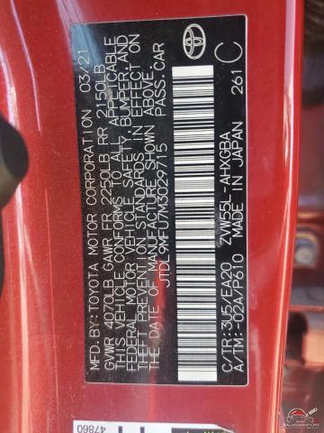 JTDL9MFU7M3029715 2021 TOYOTA PRIUS photo no. 12