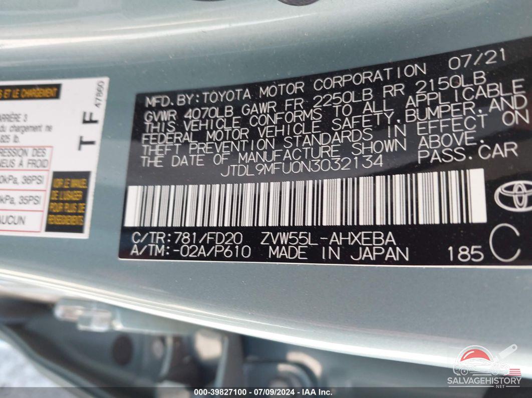JTDL9MFU0N3032134 2022 TOYOTA PRIUS photo no. 9