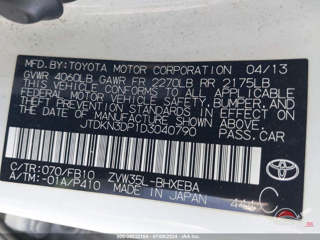 JTDKN3DP1D3040790 2013 TOYOTA PRIUS PLUG-IN photo no. 9
