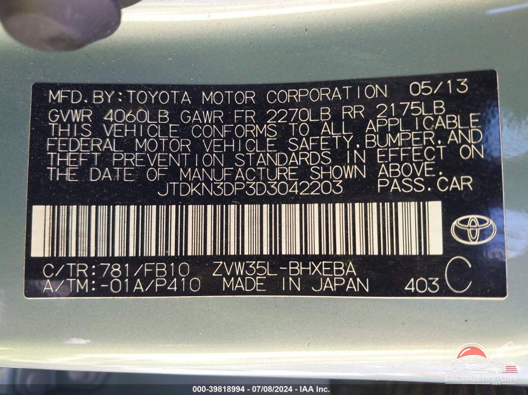 JTDKN3DP3D3042203 2013 TOYOTA PRIUS PLUG-IN photo no. 9