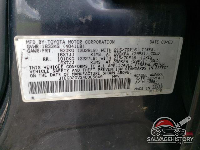 JTEGD20V340005849 2004 TOYOTA RAV4 photo no. 13