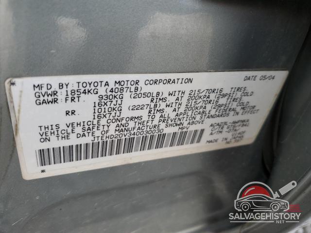 JTEHD20V340030030 2004 TOYOTA RAV4 photo no. 13