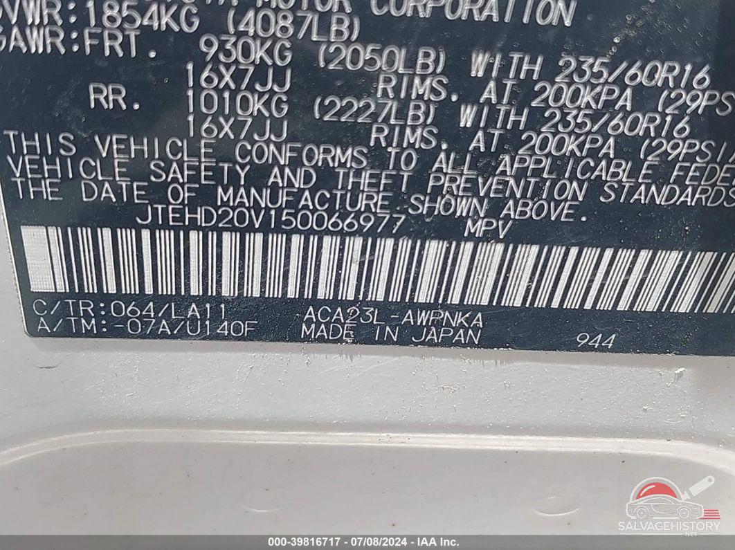 JTEHD20V150066977 2005 TOYOTA RAV4 photo no. 9
