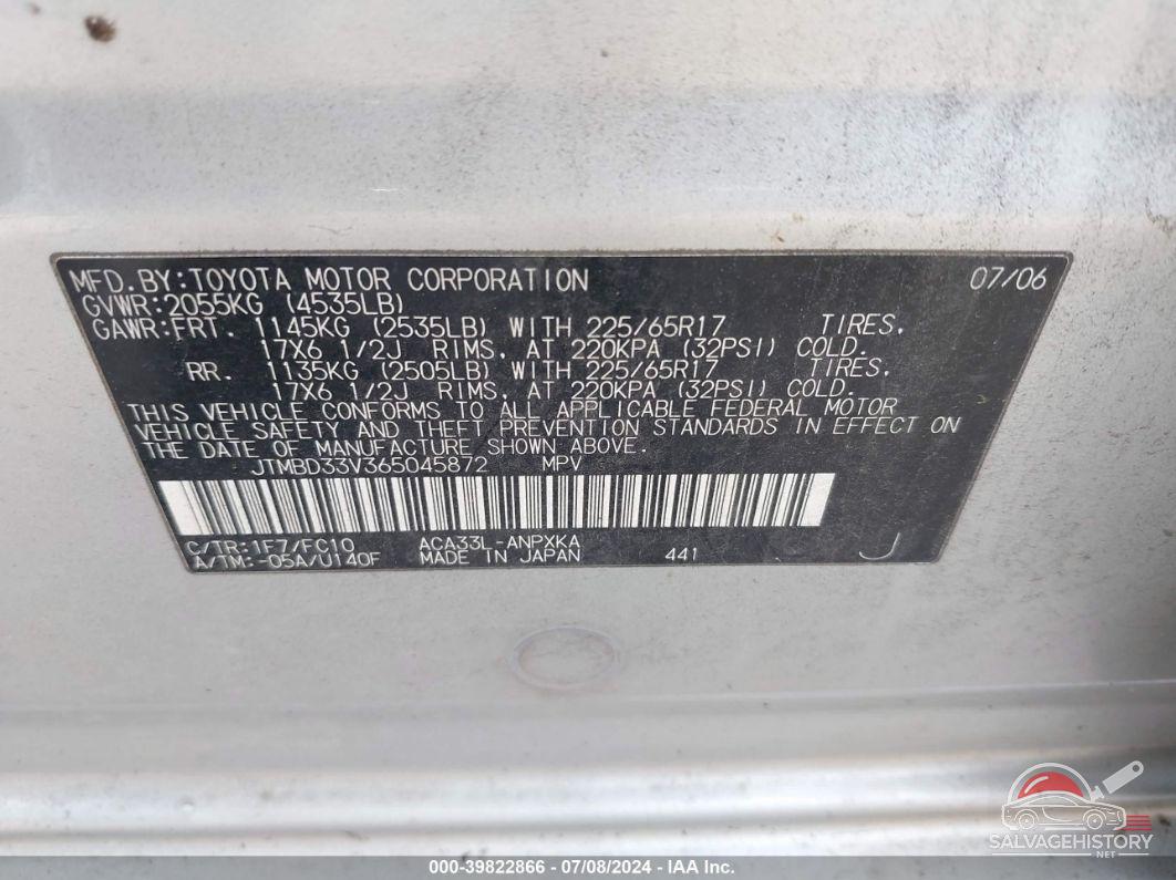 JTMBD33V365045872 2006 TOYOTA RAV4 photo no. 9