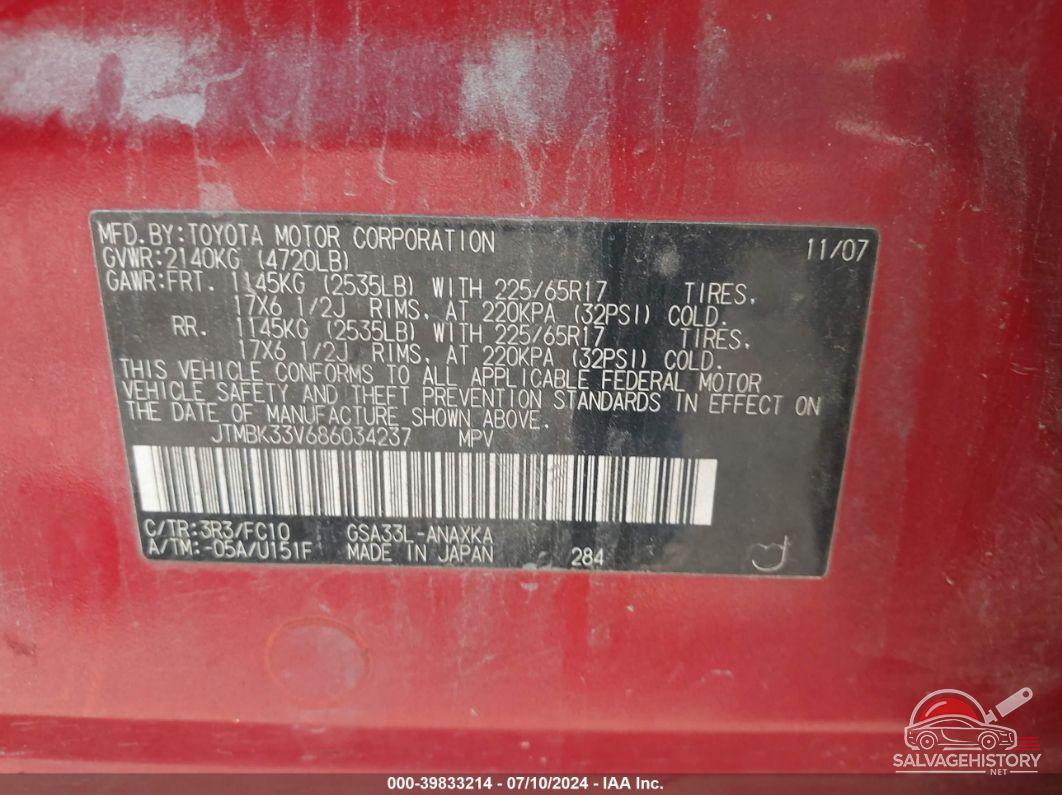 JTMBK33V686034237 2008 TOYOTA RAV4 photo no. 9