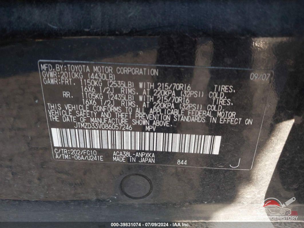 JTMZD33V086057246 2008 TOYOTA RAV4 photo no. 9