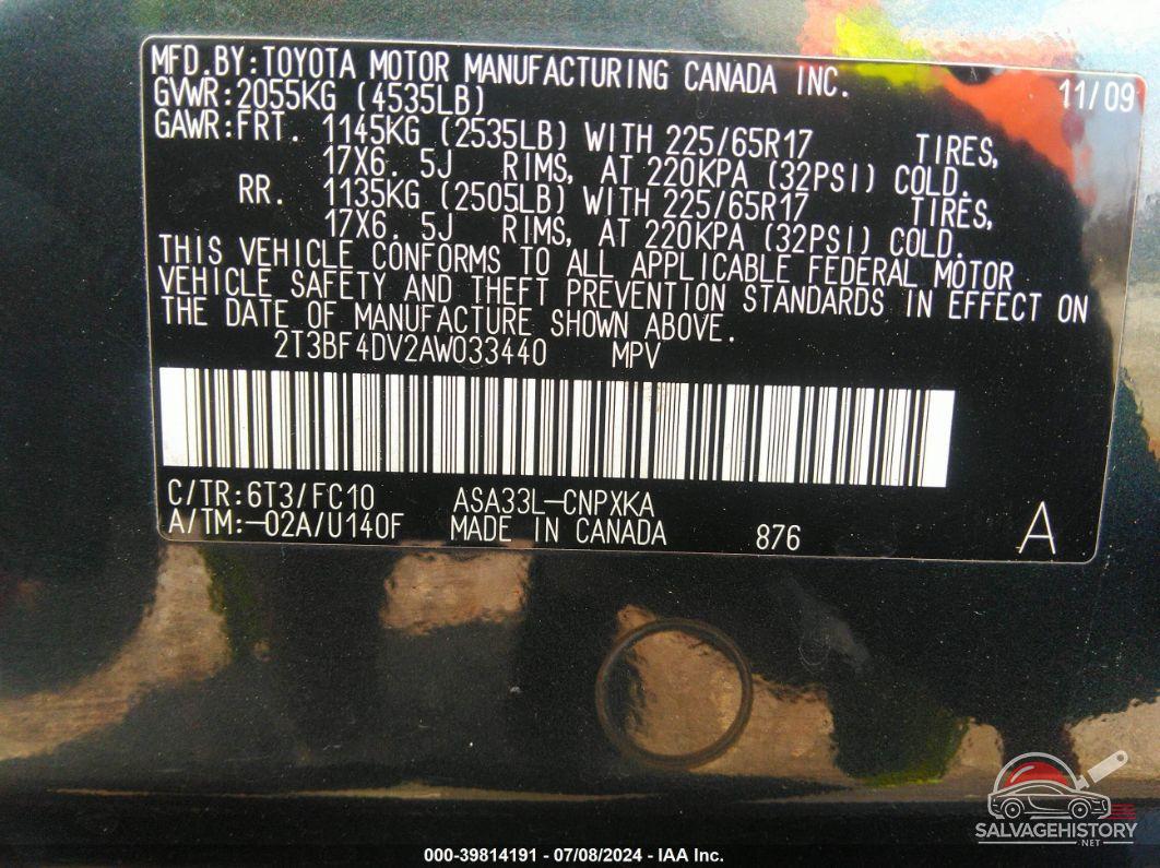 2T3BF4DV2AW033440 2010 TOYOTA RAV4 photo no. 9