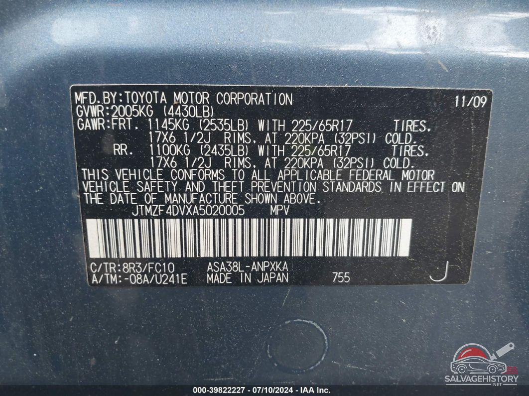 JTMZF4DVXA5020005 2010 TOYOTA RAV4 photo no. 9