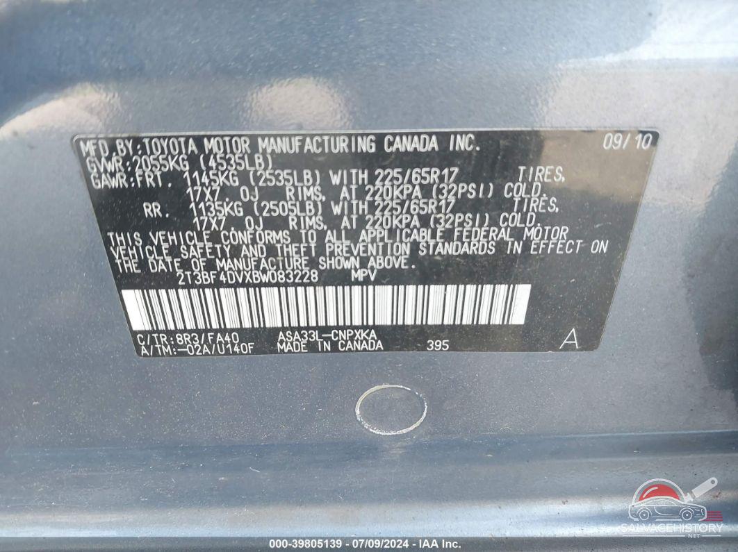2T3BF4DVXBW083228 2011 TOYOTA RAV4 photo no. 9