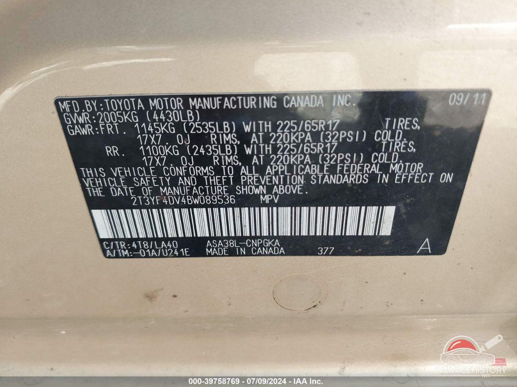 2T3YF4DV4BW089536 2011 TOYOTA RAV4 photo no. 9