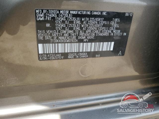 2T3DK4DV3CW079334 2012 TOYOTA RAV4 photo no. 13