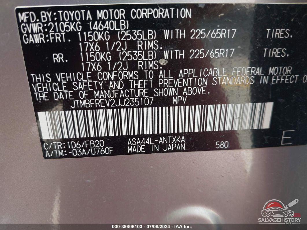 JTMBFREV2JJ235107 2018 TOYOTA RAV4 photo no. 9