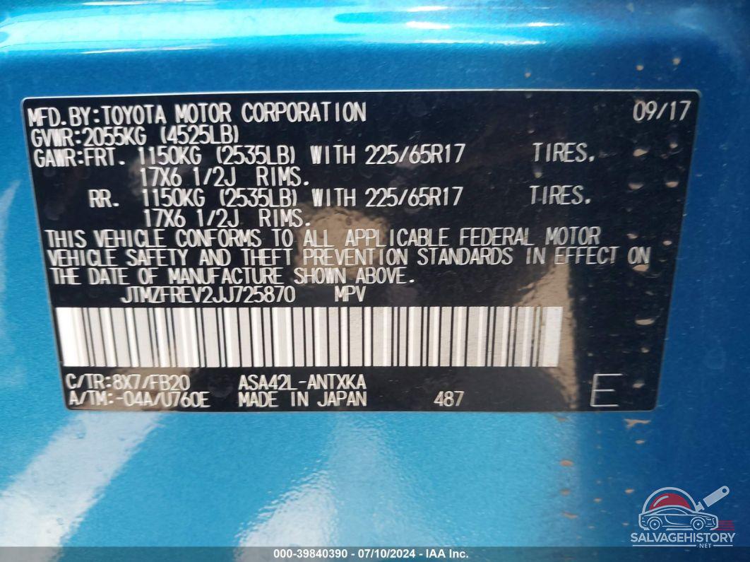 JTMZFREV2JJ725870 2018 TOYOTA RAV4 photo no. 9