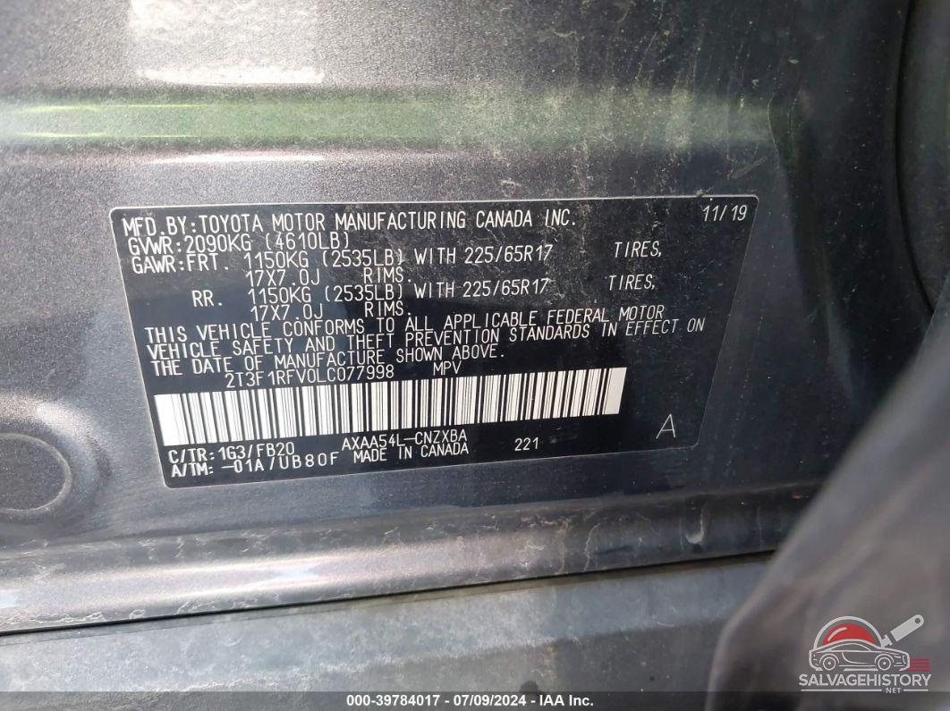 2T3F1RFV0LC077998 2020 TOYOTA RAV4 photo no. 9