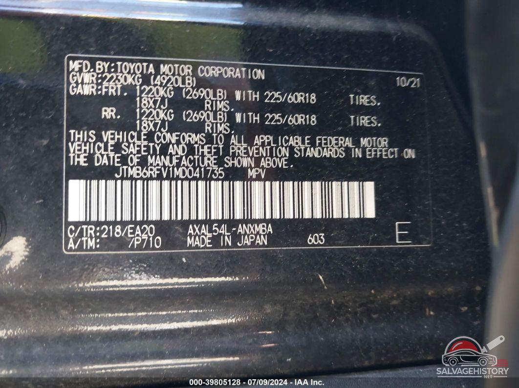 JTMB6RFV1MD041735 2021 TOYOTA RAV4 HYBRID photo no. 9