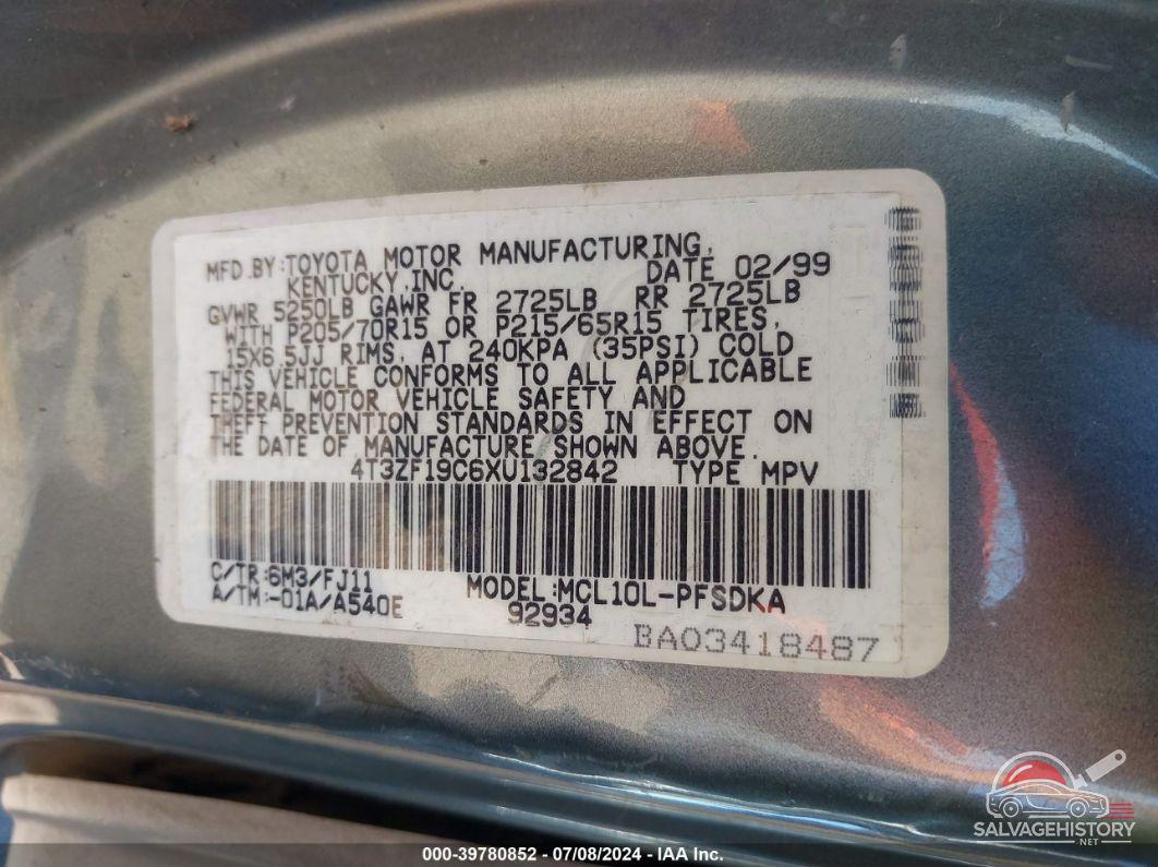 4T3ZF19C6XU132842 1999 TOYOTA SIENNA photo no. 9