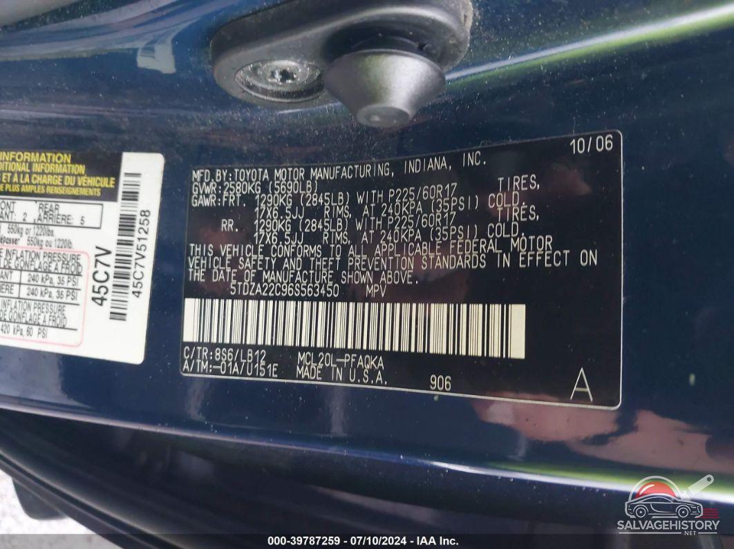 5TDZA22C96S563450 2006 TOYOTA SIENNA photo no. 9