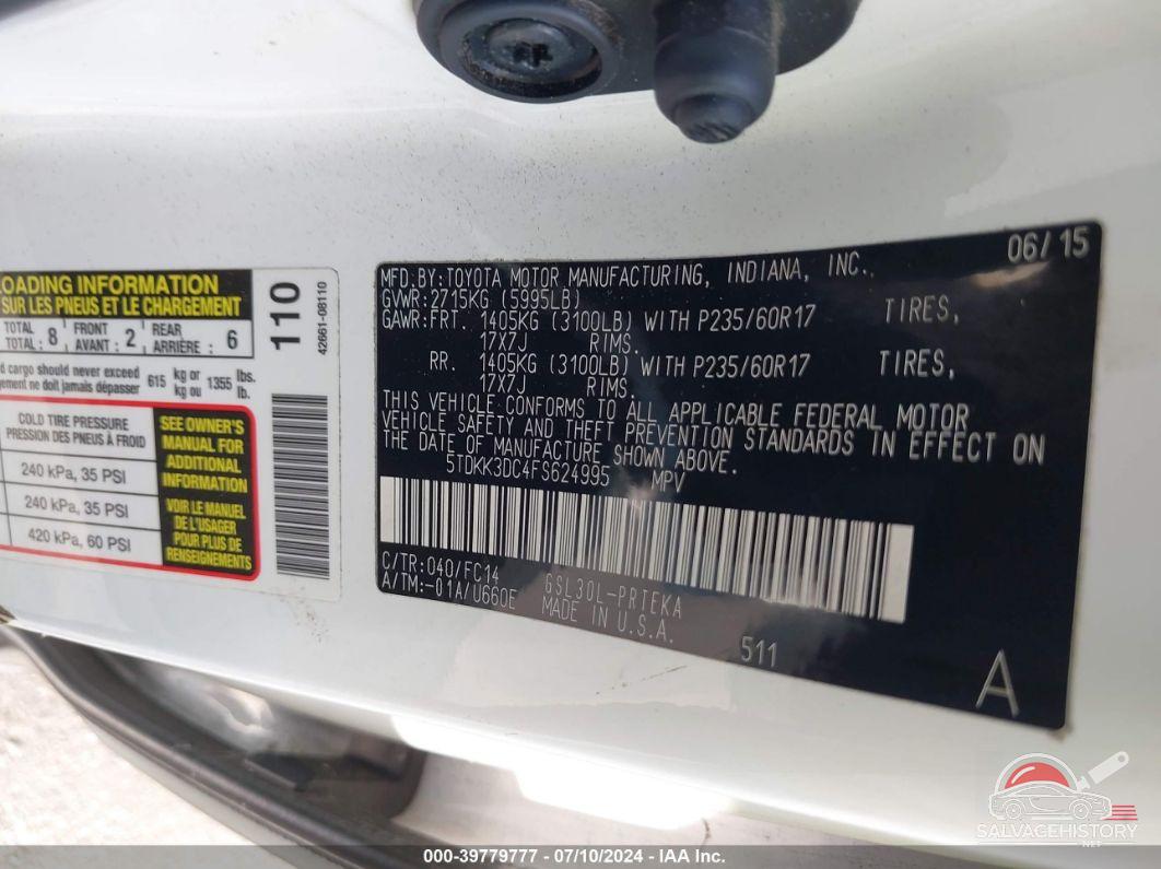 5TDKK3DC4FS624995 2015 TOYOTA SIENNA photo no. 9