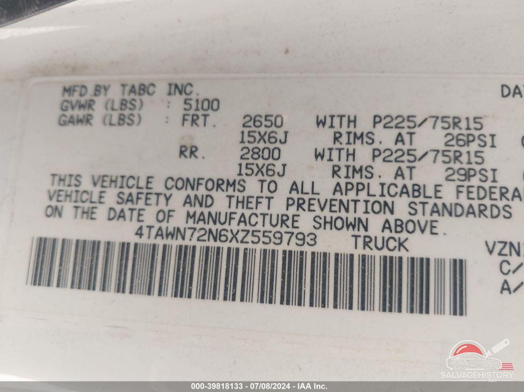 4TAWN72N6XZ559793 1999 TOYOTA TACOMA photo no. 9