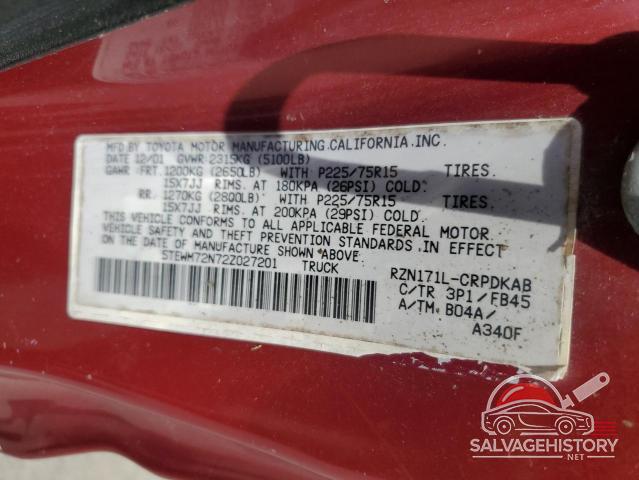 5TEWM72N72Z027201 2002 TOYOTA TACOMA photo no. 12