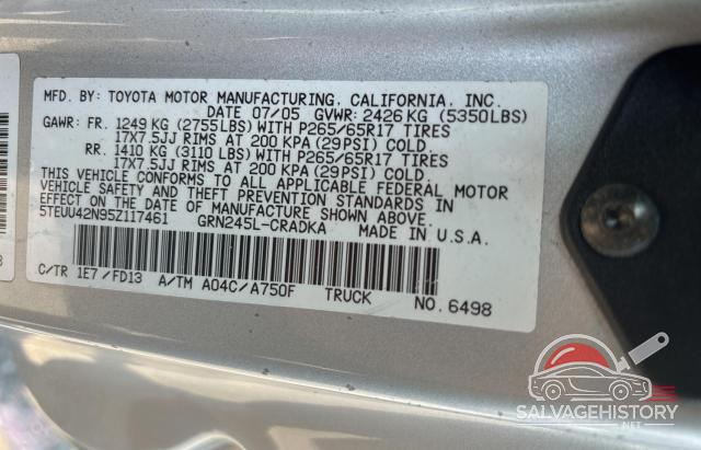 5TEUU42N95Z117461 2005 TOYOTA TACOMA photo no. 10