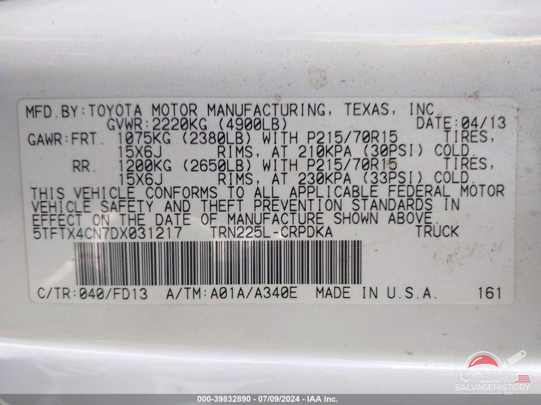 5TFTX4CN7DX031217 2013 TOYOTA TACOMA photo no. 9
