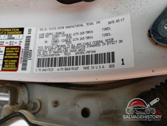 5TFCZ5AN1HX087694 2017 TOYOTA TACOMA photo no. 12