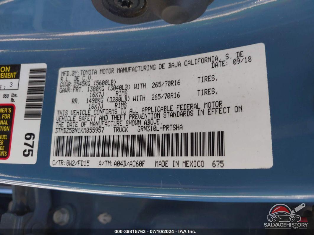 3TMDZ5BN1KM055957 2019 TOYOTA TACOMA photo no. 9