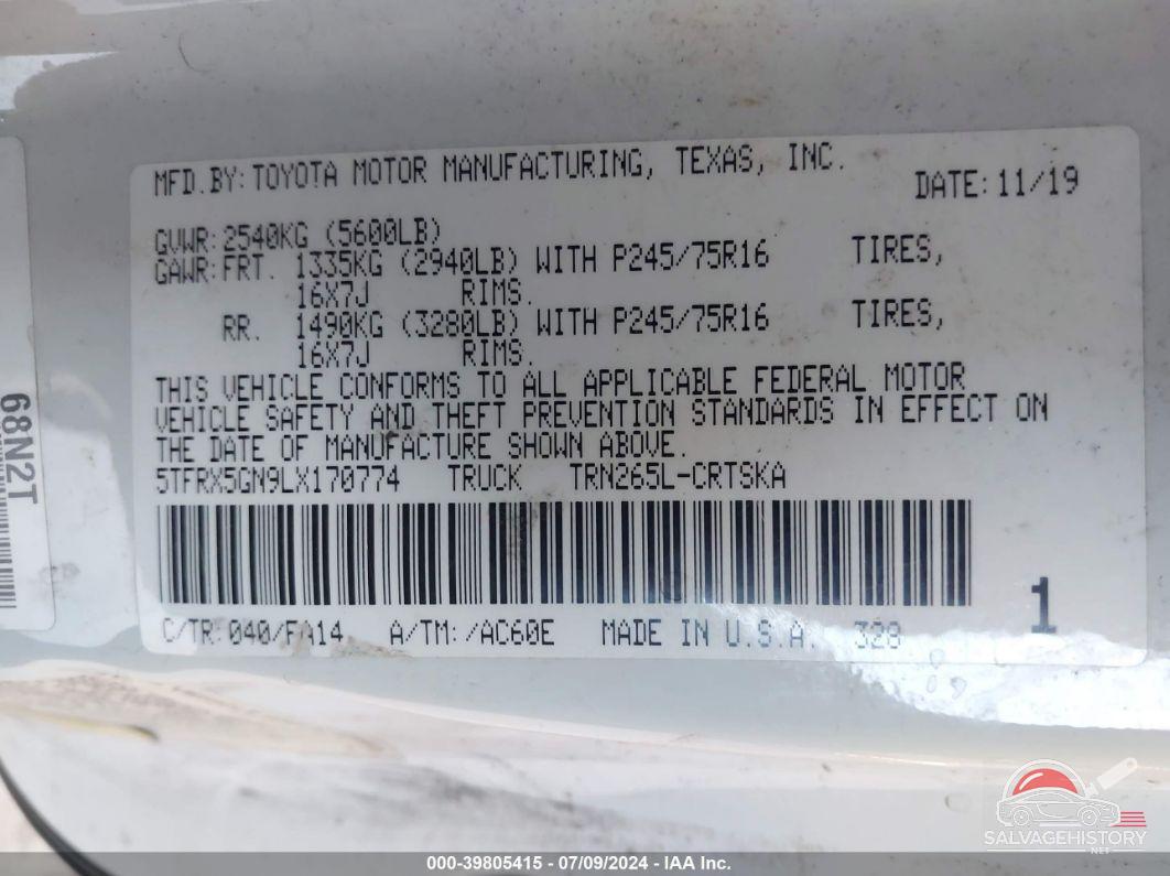 5TFRX5GN9LX170774 2020 TOYOTA TACOMA photo no. 9