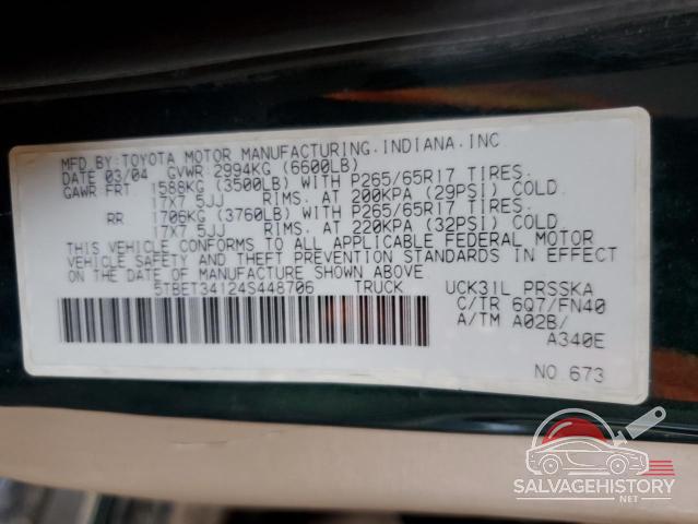 5TBET34124S448706 2004 TOYOTA TUNDRA photo no. 12