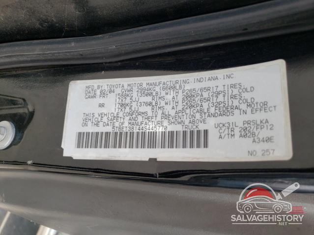 5TBET38144S445770 2004 TOYOTA TUNDRA photo no. 12