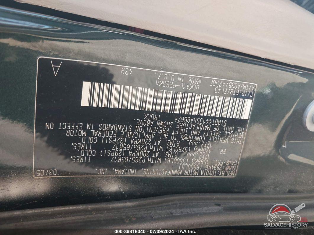 5TBDT44135S486674 2005 TOYOTA TUNDRA photo no. 9