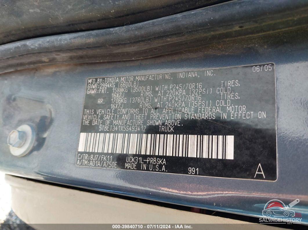 5TBET341X5S493412 2005 TOYOTA TUNDRA photo no. 9