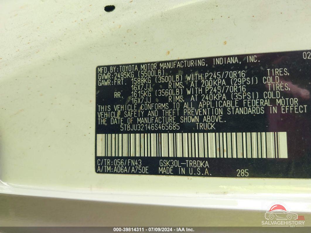 5TBJU32146S465685 2006 TOYOTA TUNDRA photo no. 9