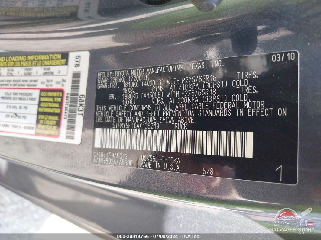 5TFMY5F10AX135219 2010 TOYOTA TUNDRA photo no. 9