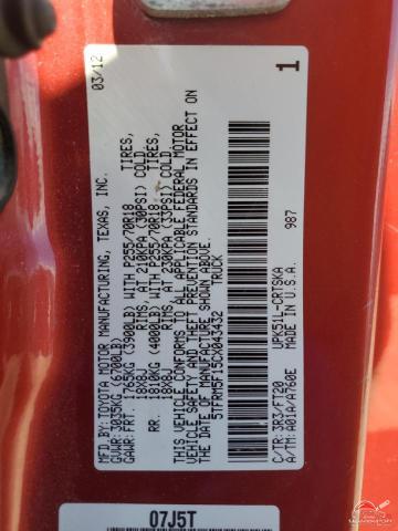 5TFRM5F15CX043432 2012 TOYOTA TUNDRA photo no. 12