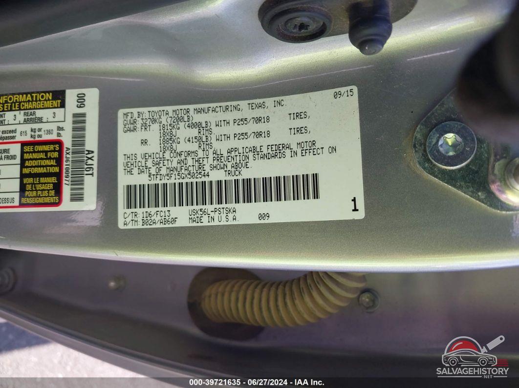 5TFDY5F15GX502544 2016 TOYOTA TUNDRA photo no. 9