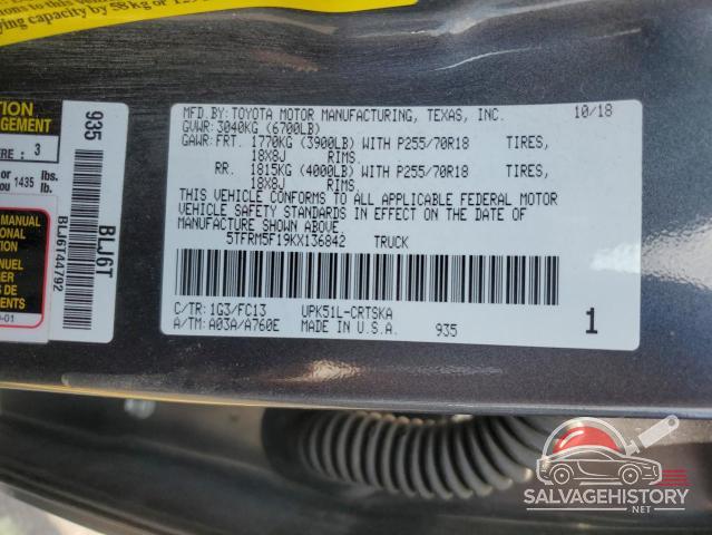 5TFRM5F19KX136842 2019 TOYOTA TUNDRA photo no. 13