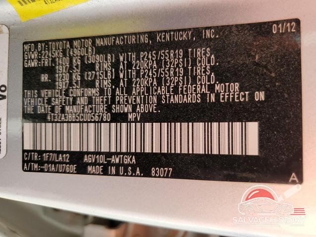 4T3ZA3BB5CU056780 2012 TOYOTA VENZA photo no. 12