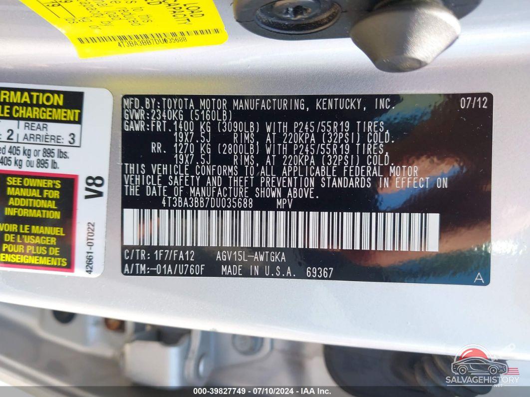 4T3BA3BB7DU035688 2013 TOYOTA VENZA photo no. 9