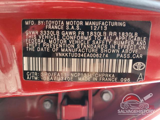 VNKKTUD34EA006274 2014 TOYOTA YARIS photo no. 12
