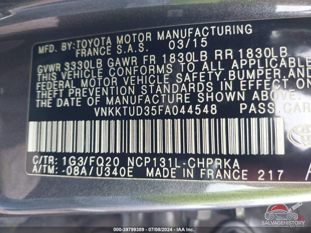 VNKKTUD35FA044548 2015 TOYOTA YARIS photo no. 9