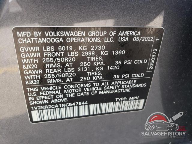 1V2KR2CA1NC547944 2022 VOLKSWAGEN ATLAS photo no. 14