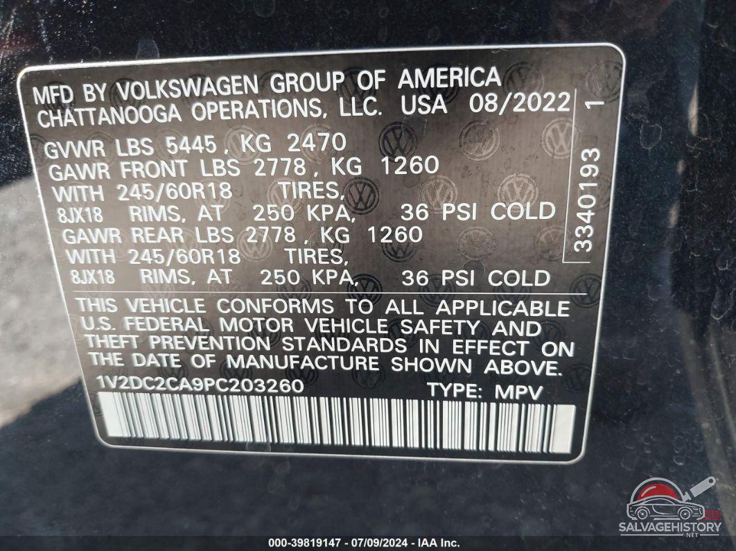 1V2DC2CA9PC203260 2023 VOLKSWAGEN ATLAS CROSS SPORT photo no. 9
