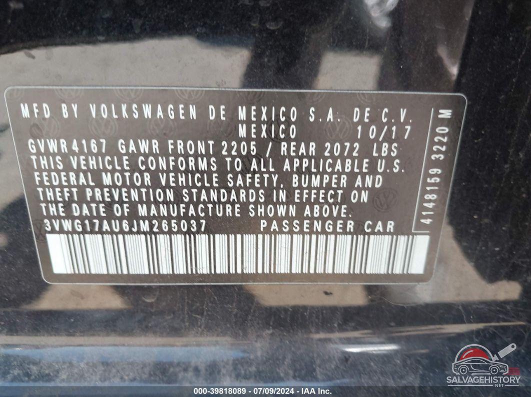 3VWG17AU6JM265037 2018 VOLKSWAGEN GOLF photo no. 9