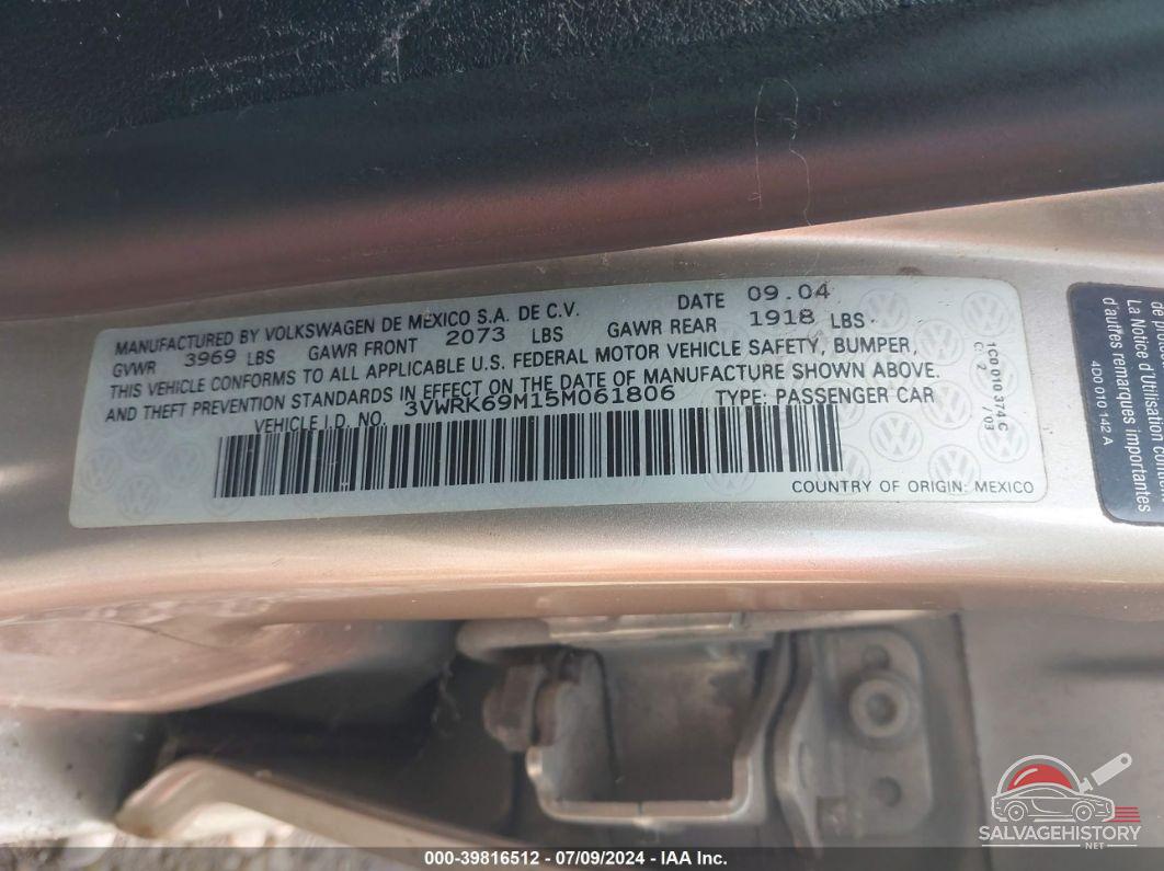 3VWRK69M15M061806 2005 VOLKSWAGEN JETTA photo no. 9